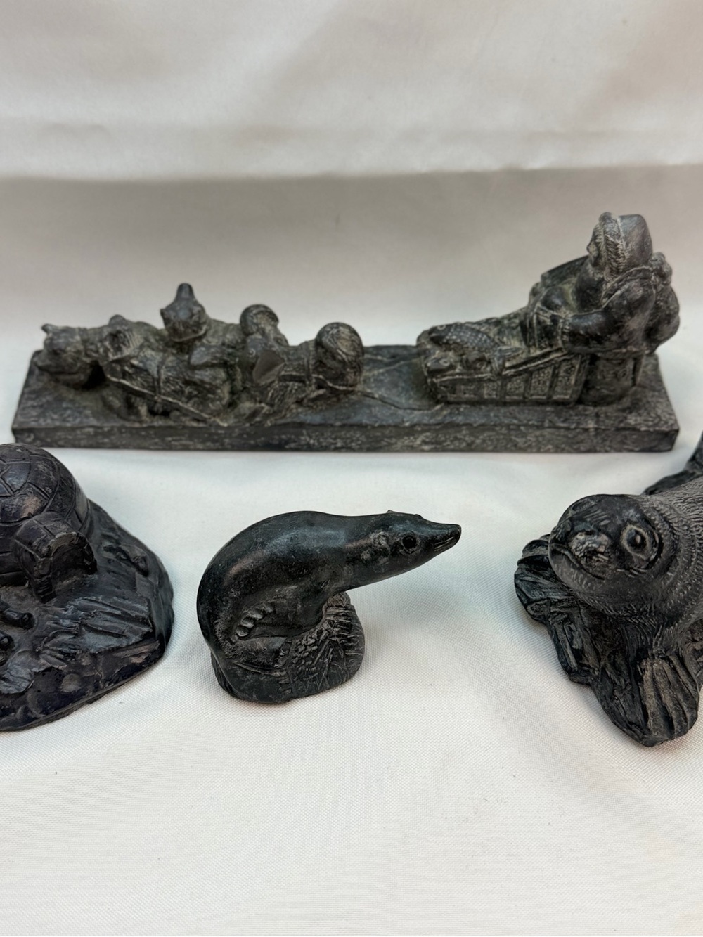 Vintage Wolf Original Canada Arctic Inuit Style Sculpture Lot Seal Igloo Sled